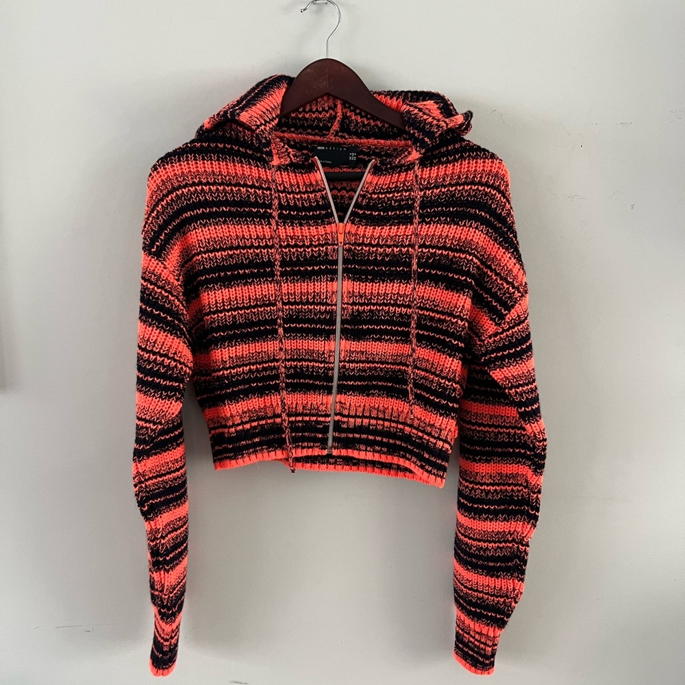 ASOS Design zip through hoodie cardigan in space dye orange